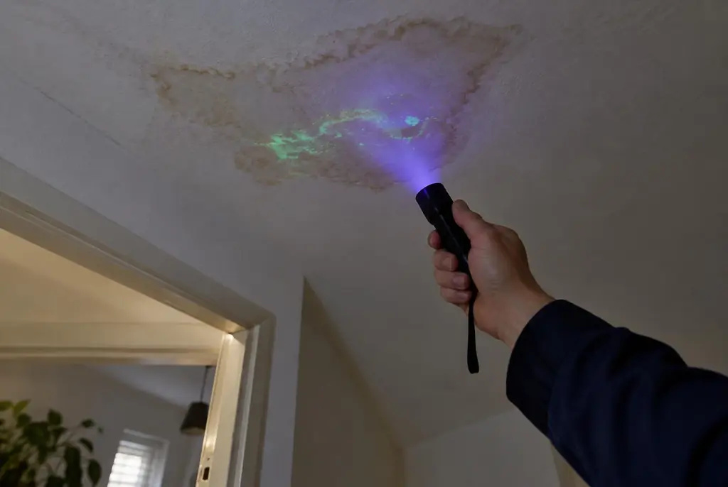 Lekdetectie Hilversum – kleurstof controleren op het plafond met uv-licht